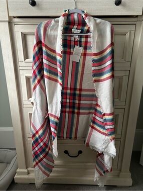 Plaid Fringe Poncho - Multi-Color